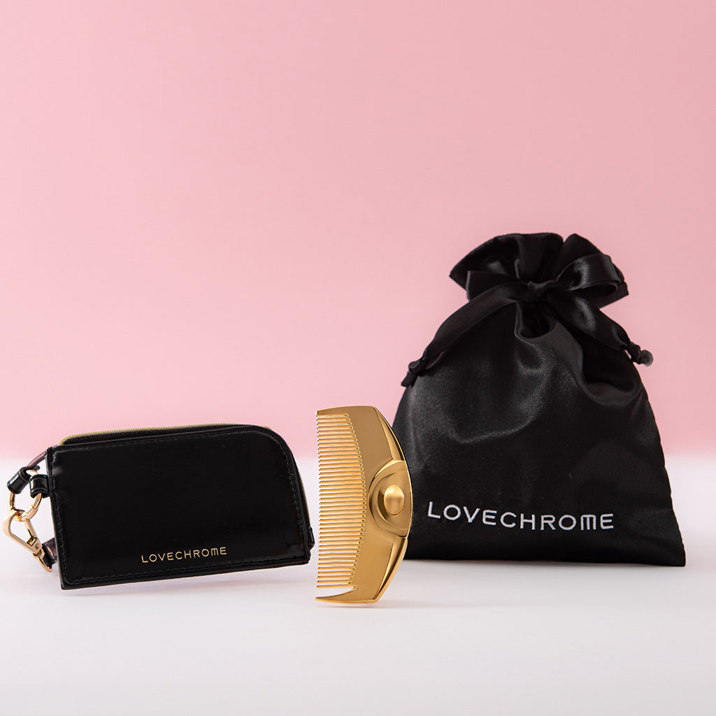 K24GPツキゴールド &コームケースバックチャーム(ブラック)セット