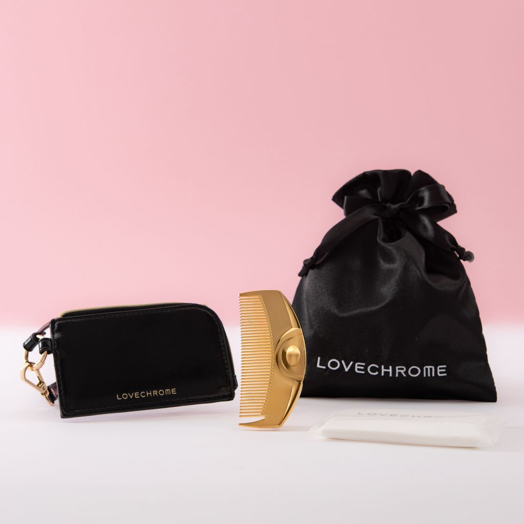 K24GPツキゴールド ＆コームケースバックチャーム（ブラック）セット